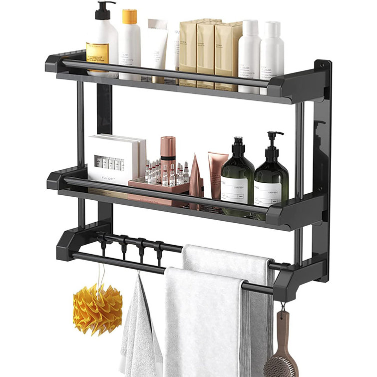 Rebrilliant 2 Layers Bathroom Shelves With Hooks, Wall Shelves Wayfair